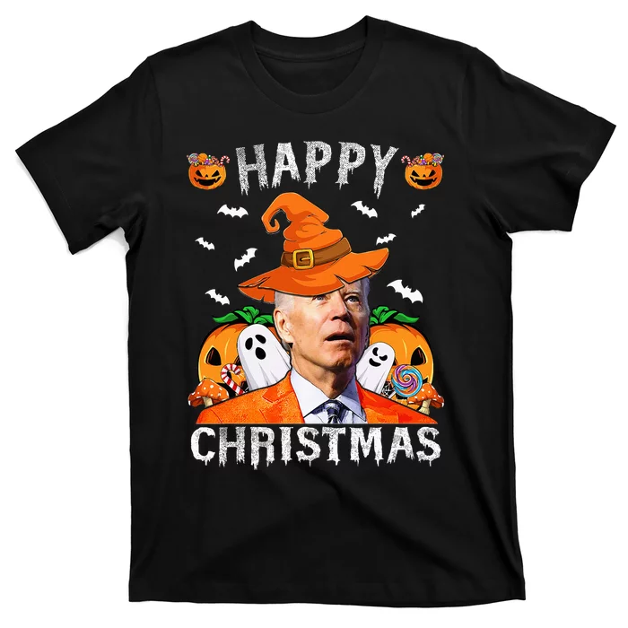 Funny Joe Biden Happy Halloween Happy Christmas Saying T-Shirt