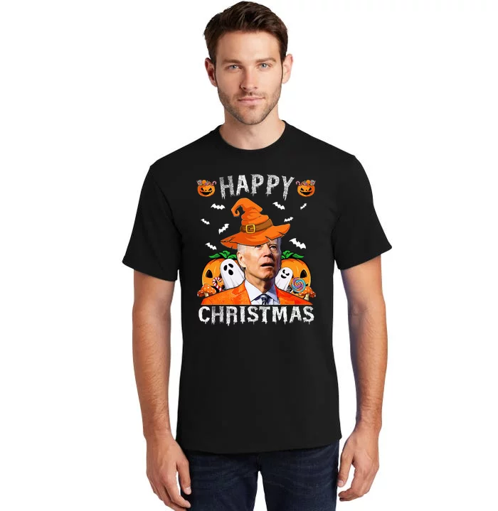 Funny Joe Biden Happy Halloween Happy Christmas Saying Tall T-Shirt