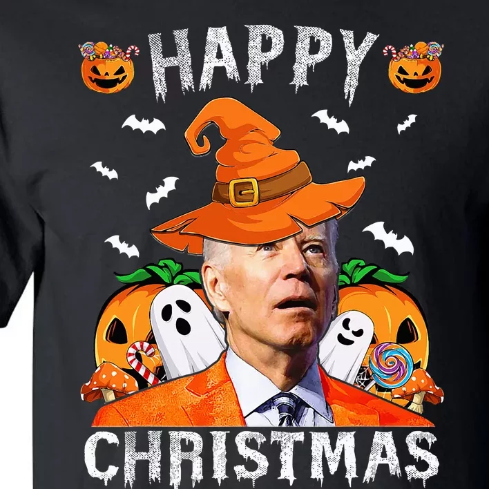 Funny Joe Biden Happy Halloween Happy Christmas Saying Tall T-Shirt