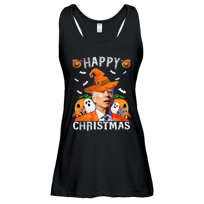 Funny Joe Biden Happy Halloween Happy Christmas Saying Ladies Essential Flowy Tank