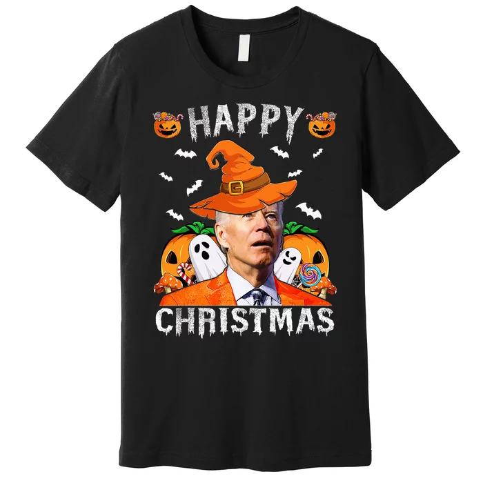 Funny Joe Biden Happy Halloween Happy Christmas Saying Premium T-Shirt