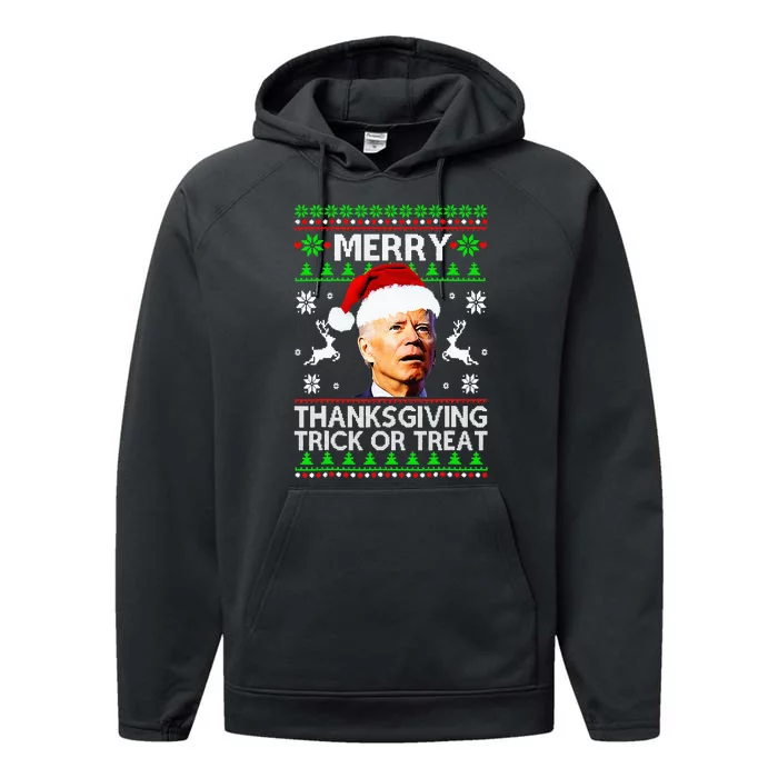 Funny Joe Biden Merry Thanksgiving Trick Or Treat Performance Fleece Hoodie