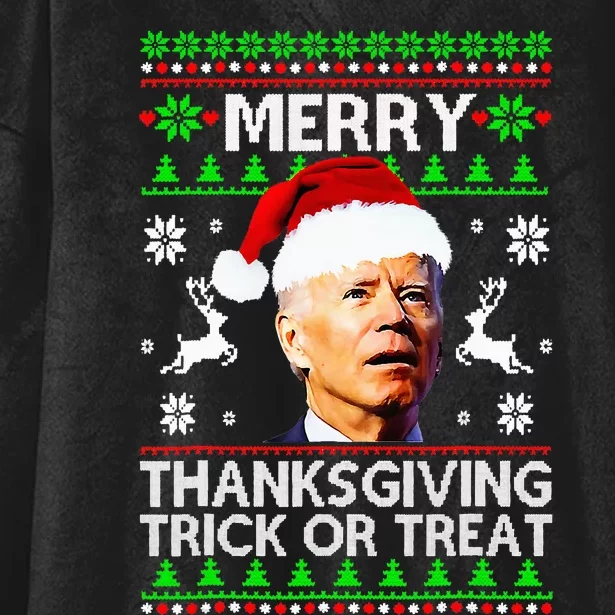 Funny Joe Biden Merry Thanksgiving Trick Or Treat Hooded Wearable Blanket