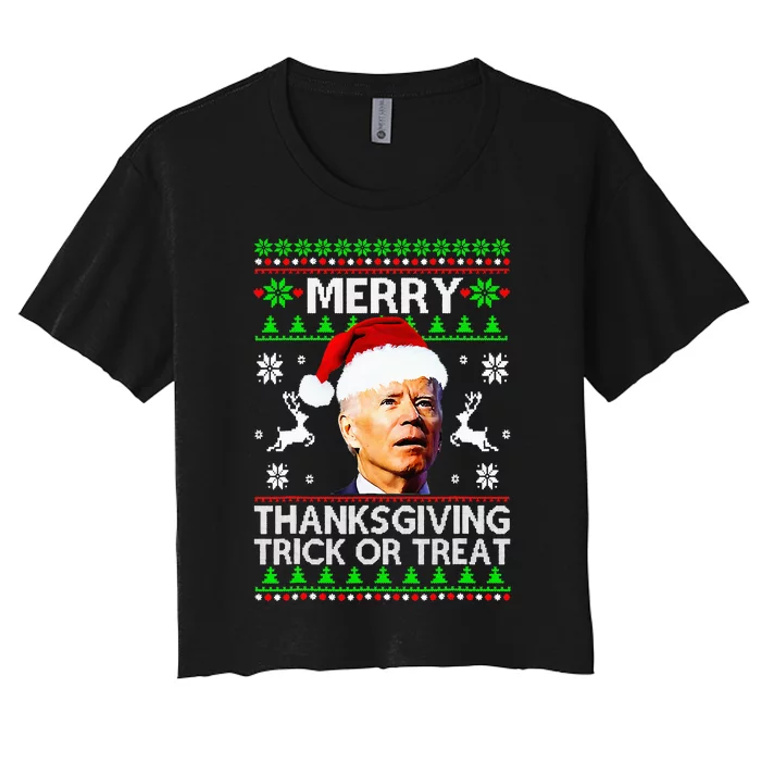 Funny Joe Biden Merry Thanksgiving Trick Or Treat Women's Crop Top Tee