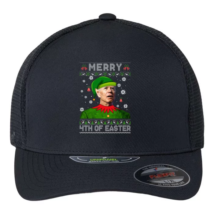 Funny Joe Biden Merry 4th Of Easter Ugly Christmas Sweater Flexfit Unipanel Trucker Cap