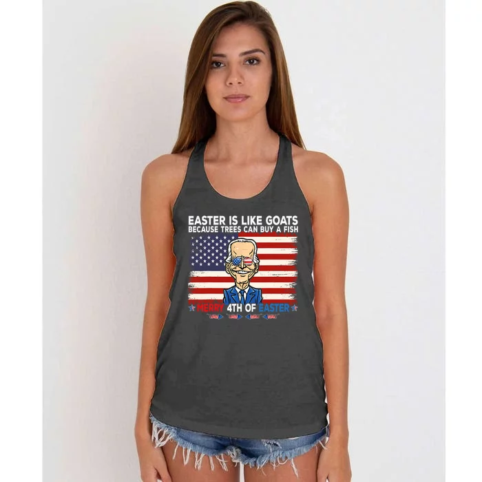 Funny Joe Biden Merry 4th Of Easter Design Fourth Of July Women's Knotted Racerback Tank