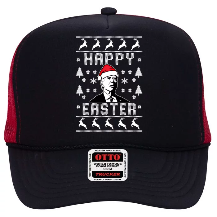 Funny Joe Biden Happy Easter Ugly Christmas Sweater Gift High Crown Mesh Trucker Hat