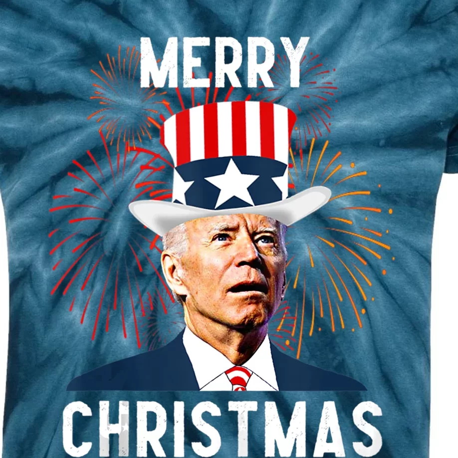 Funny Joe Biden Merry Christmas For Fourth Of July Funny Biden Kids Tie-Dye T-Shirt