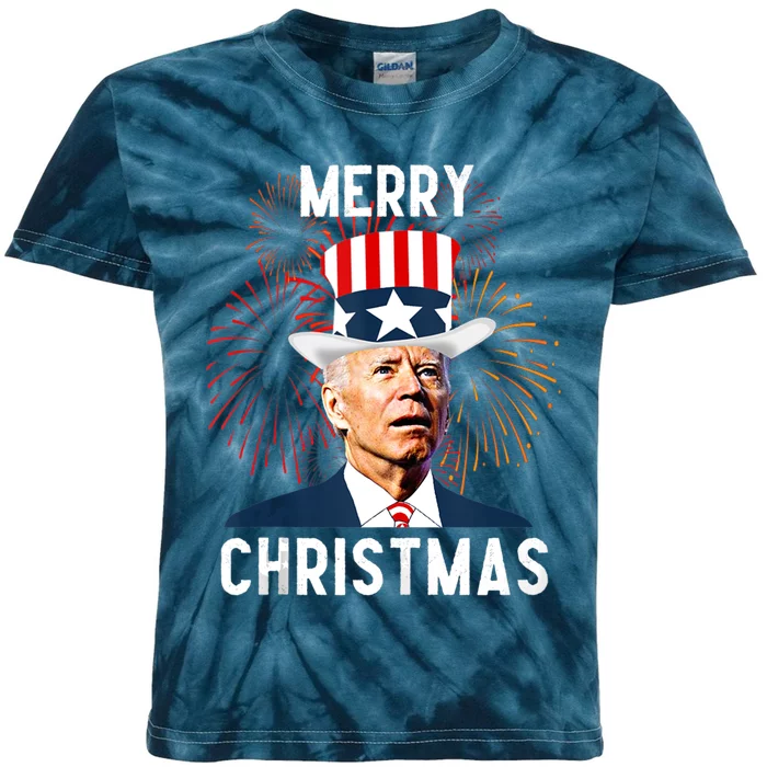 Funny Joe Biden Merry Christmas For Fourth Of July Funny Biden Kids Tie-Dye T-Shirt