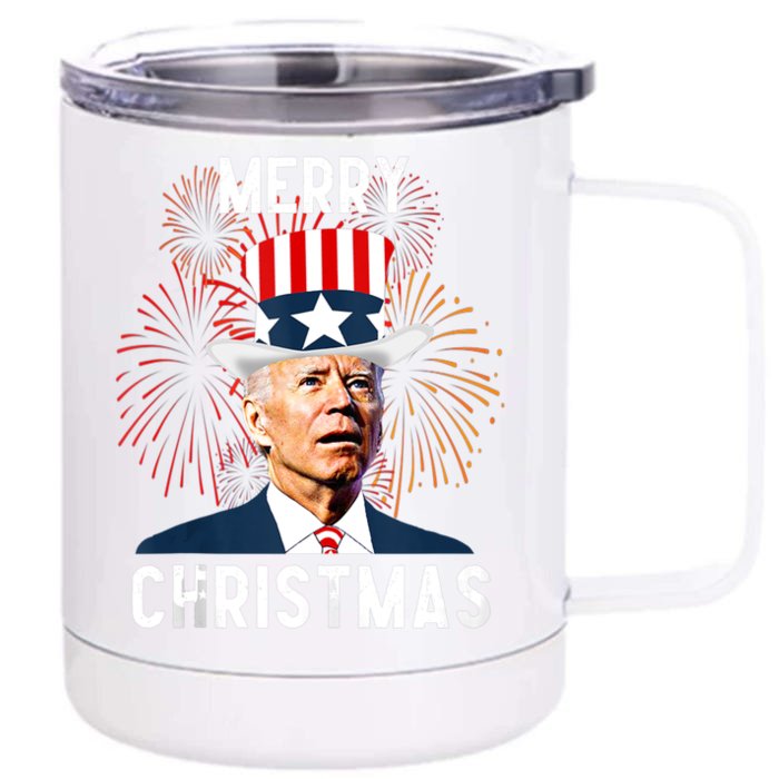 Funny Joe Biden Merry Christmas For Fourth Of July Funny Biden Front & Back 12oz Stainless Steel Tumbler Cup