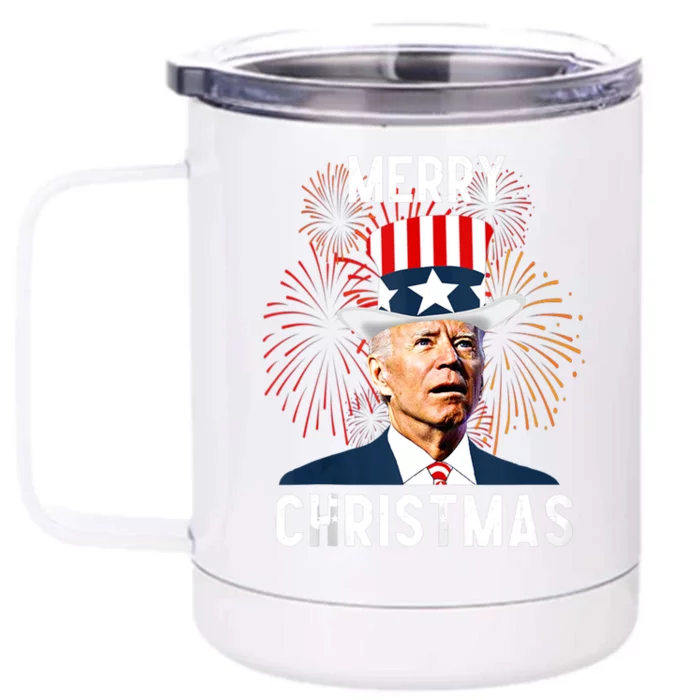 Funny Joe Biden Merry Christmas For Fourth Of July Funny Biden Front & Back 12oz Stainless Steel Tumbler Cup