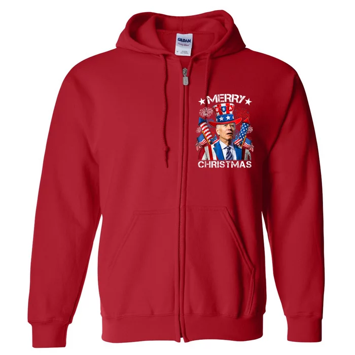 Funny Joe Biden Merry Christmas 4th Of July Firework USA Full Zip Hoodie