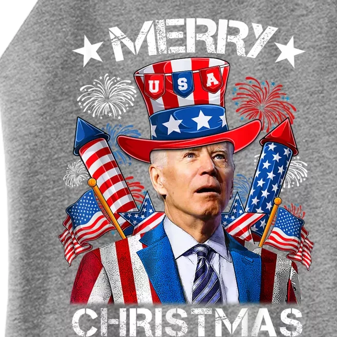 Funny Joe Biden Merry Christmas 4th Of July Firework USA Women’s Perfect Tri Rocker Tank