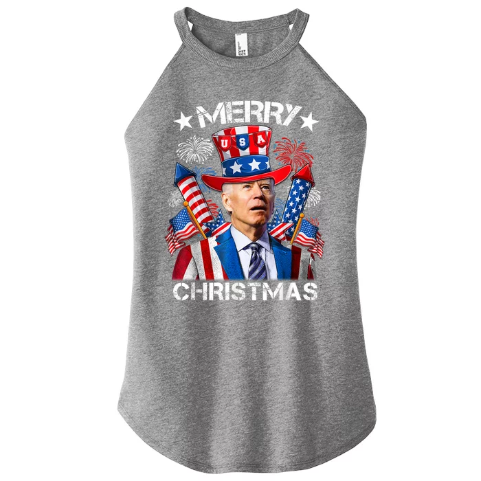 Funny Joe Biden Merry Christmas 4th Of July Firework USA Women’s Perfect Tri Rocker Tank