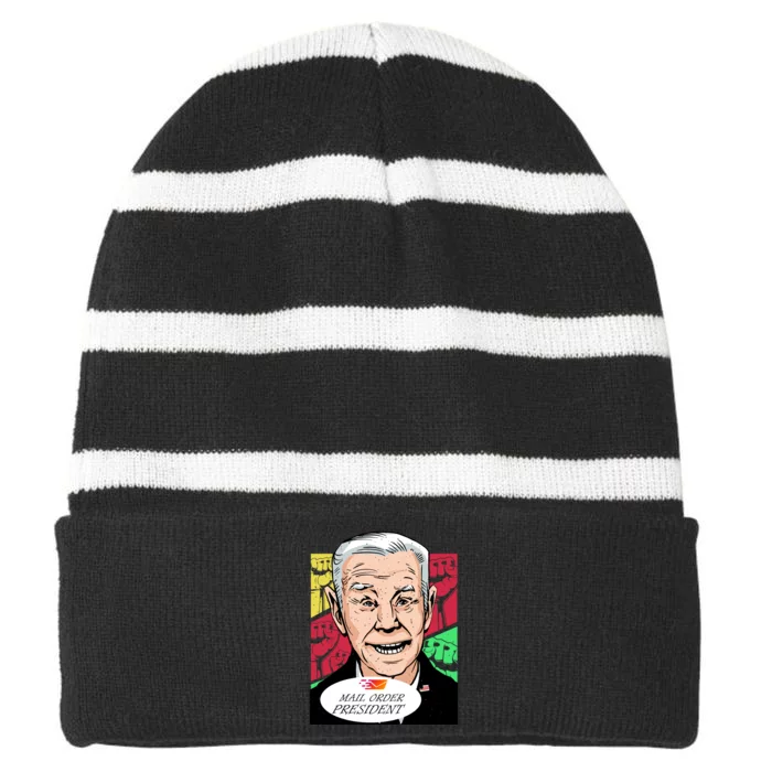 Funny Joe Biden Mail Order President Striped Beanie with Solid Band