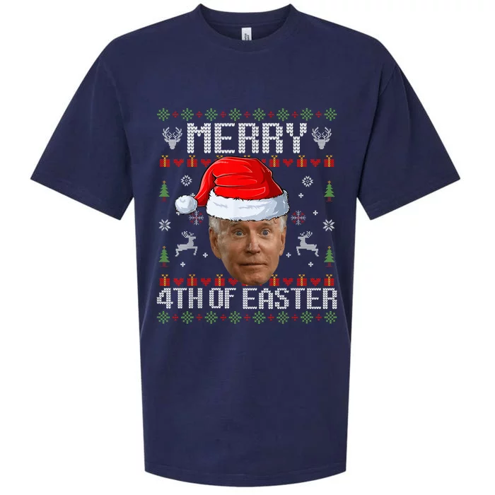 Funny Joe Biden Happy 4th Of Easter Ugly Christmas Sweater Sueded Cloud Jersey T-Shirt