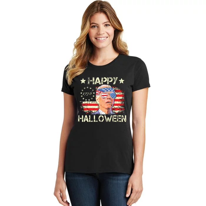 Funny Joe Biden 4th Of July Happy Halloween Us Flag Women's T-Shirt