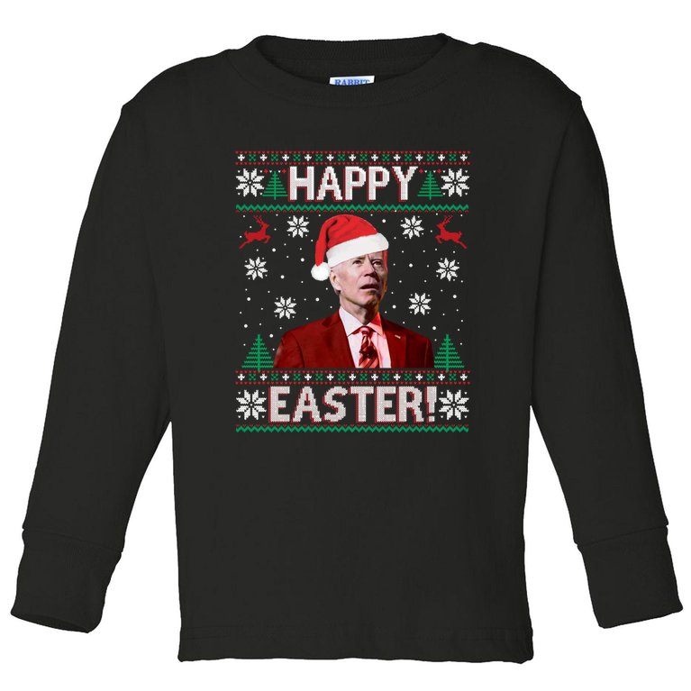 Funny Joe Biden Christmas Happy Easter Ugly Sweater Xmas Toddler Long Sleeve Shirt