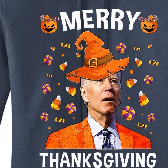 Funny Joe Biden Happy Halloween Merry Thanksgiving Women's Pullover Hoodie