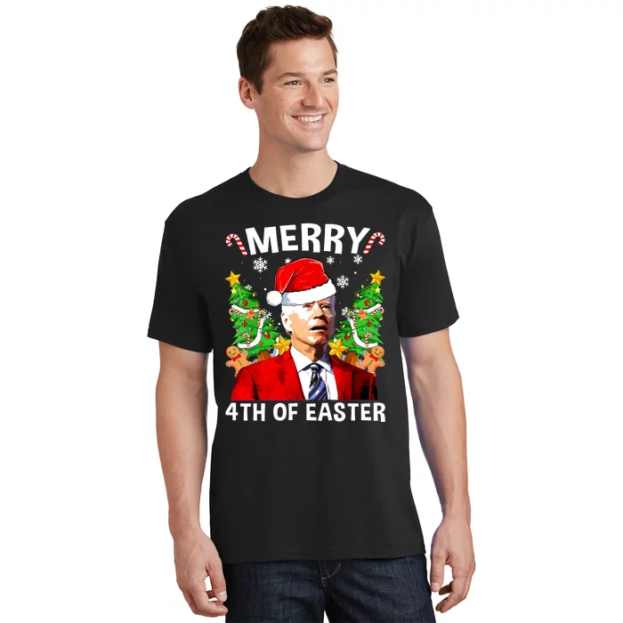 Funny Joe Biden Christmas Santa Hat Merry 4th Of Easter Xmas T-Shirt