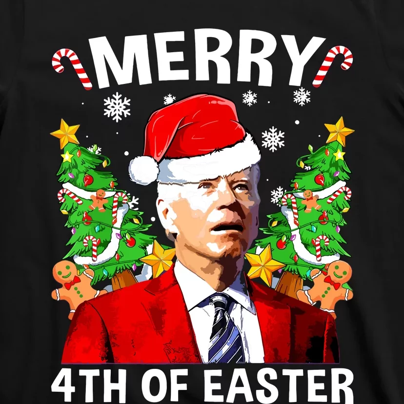 Funny Joe Biden Christmas Santa Hat Merry 4th Of Easter Xmas T-Shirt