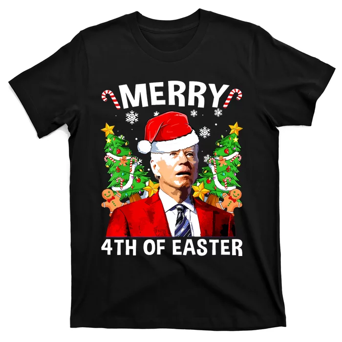 Funny Joe Biden Christmas Santa Hat Merry 4th Of Easter Xmas T-Shirt