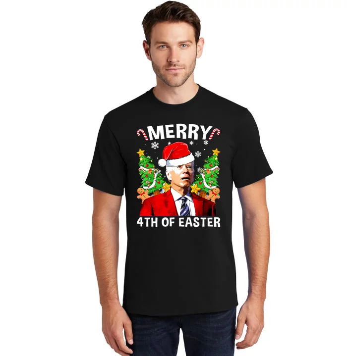 Funny Joe Biden Christmas Santa Hat Merry 4th Of Easter Xmas Tall T-Shirt