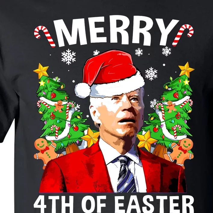 Funny Joe Biden Christmas Santa Hat Merry 4th Of Easter Xmas Tall T-Shirt