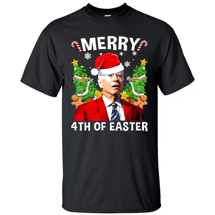 Funny Joe Biden Christmas Santa Hat Merry 4th Of Easter Xmas Tall T-Shirt