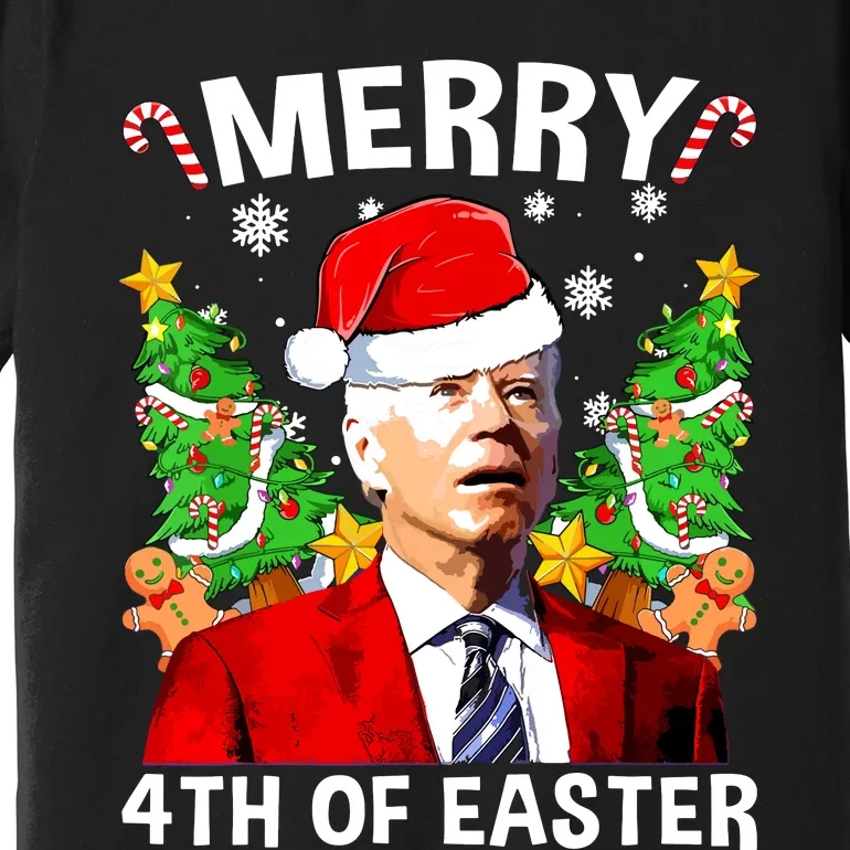 Funny Joe Biden Christmas Santa Hat Merry 4th Of Easter Xmas Premium T-Shirt