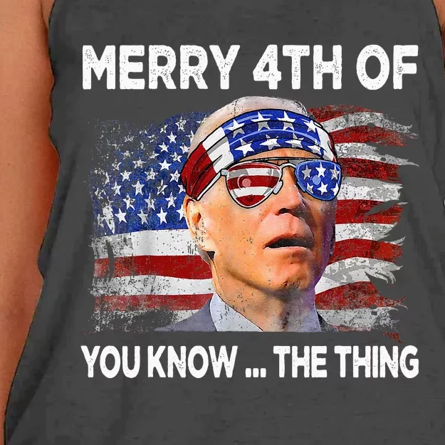 Funny Joe Biden Merry 4th Of You Know The Thing 4th Of July Women's Knotted Racerback Tank