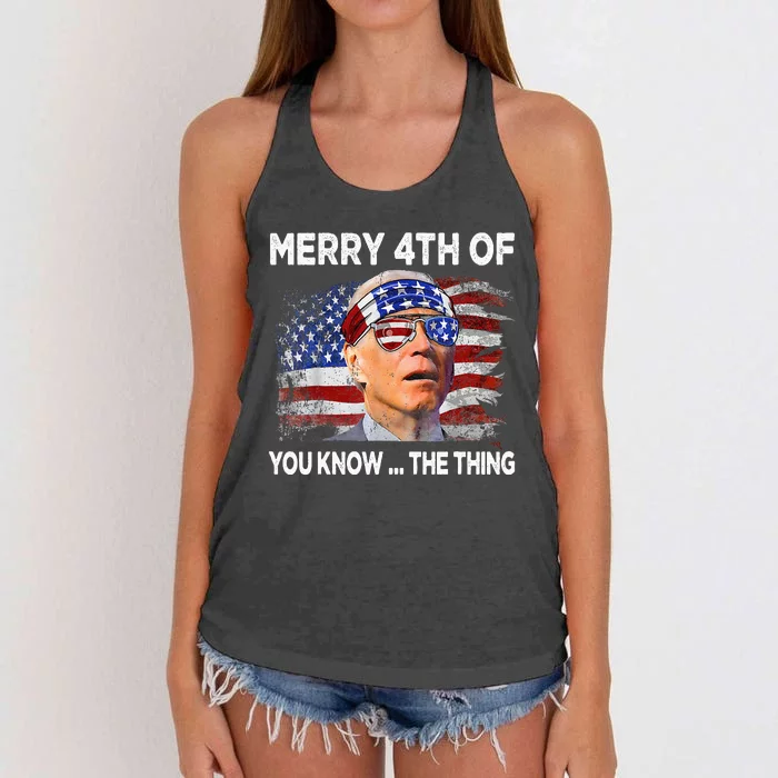 Funny Joe Biden Merry 4th Of You Know The Thing 4th Of July Women's Knotted Racerback Tank