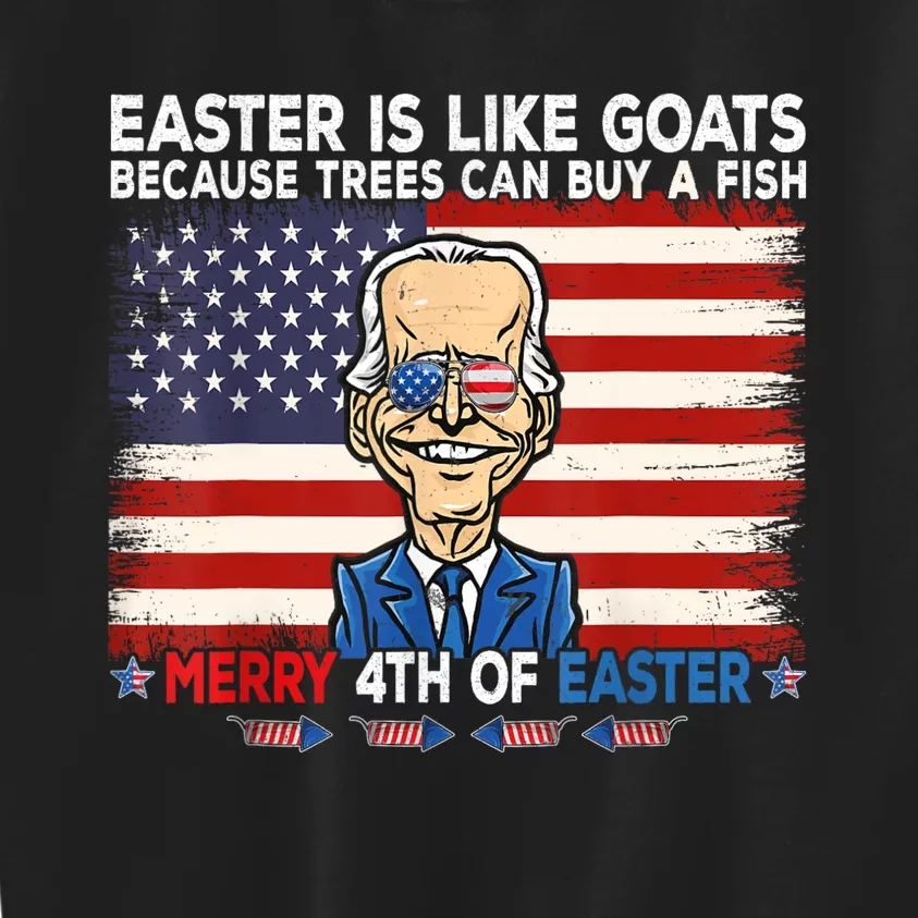 Funny Joe Biden Merry 4th Of Easter Design Fourth Of July Kids Sweatshirt