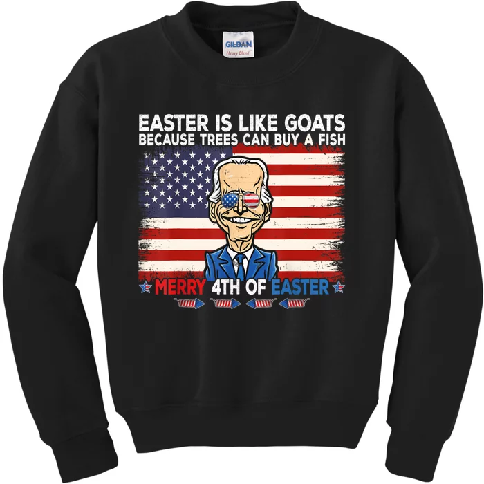 Funny Joe Biden Merry 4th Of Easter Design Fourth Of July Kids Sweatshirt