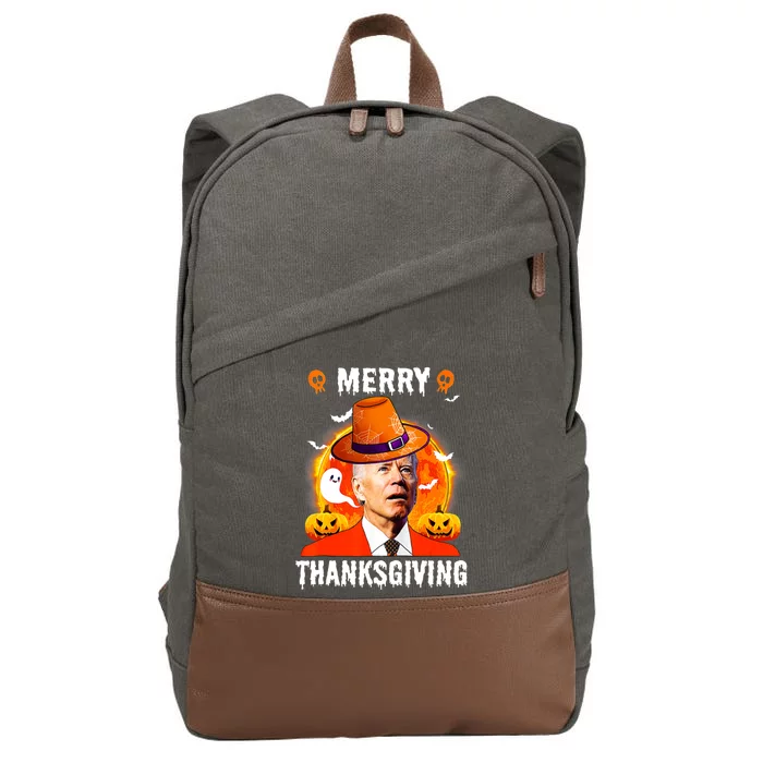 Funny Joe Biden Confused Merry Thanksgiving For Halloween Cotton Canvas Backpack