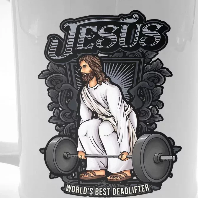 Funny Jesus Christian Weight Lifting Gym Gag Gifts Front & Back Beer Stein