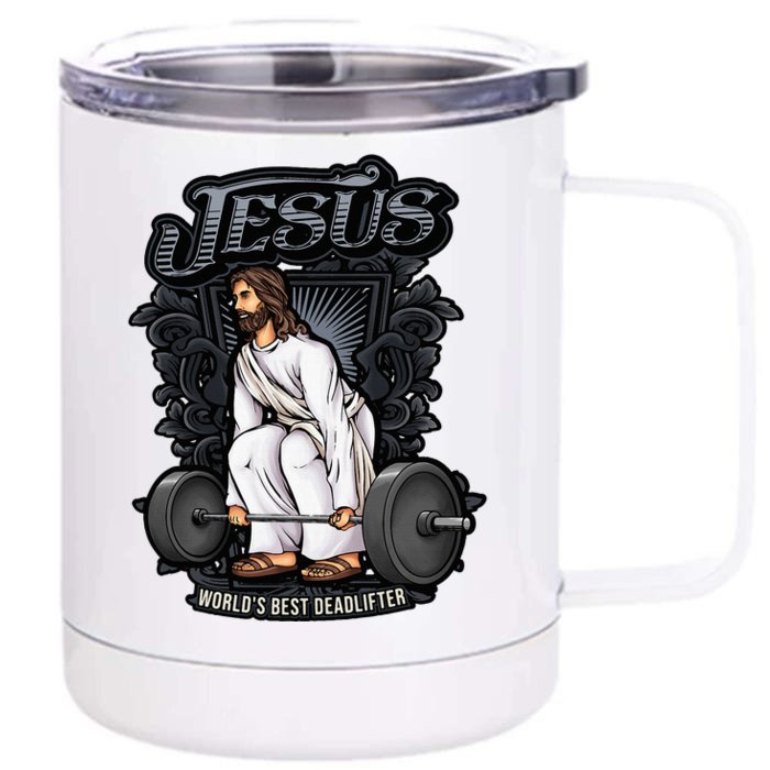 Funny Jesus Christian Weight Lifting Gym Gag Gifts Front & Back 12oz Stainless Steel Tumbler Cup