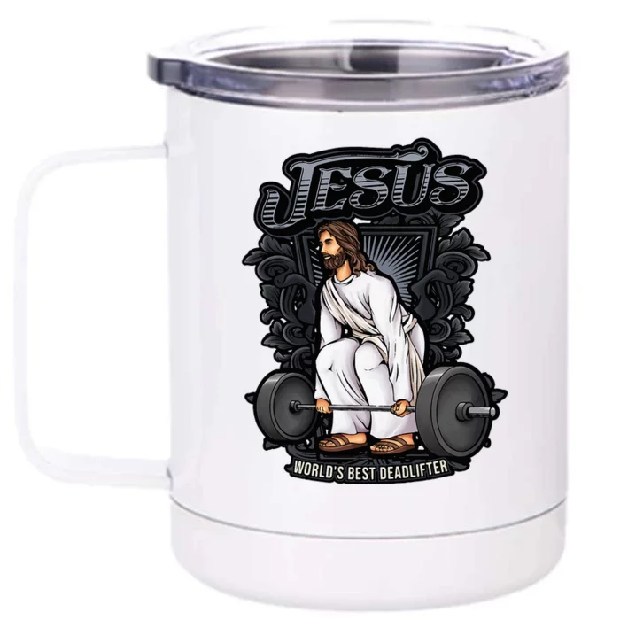 Funny Jesus Christian Weight Lifting Gym Gag Gifts Front & Back 12oz Stainless Steel Tumbler Cup