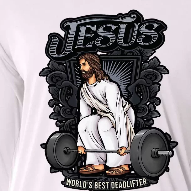 Funny Jesus Christian Weight Lifting Gym Gag Gifts Cooling Performance Long Sleeve Crew