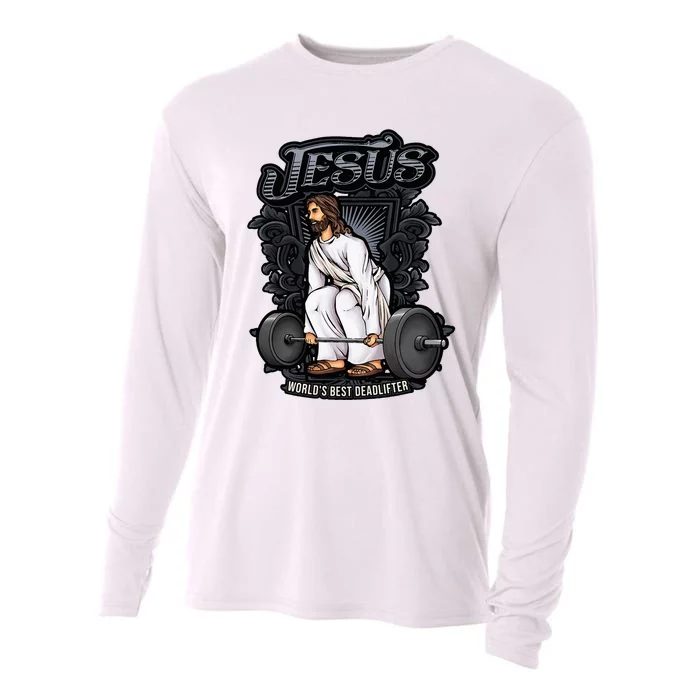 Funny Jesus Christian Weight Lifting Gym Gag Gifts Cooling Performance Long Sleeve Crew