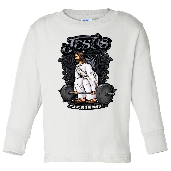 Funny Jesus Christian Weight Lifting Gym Gag Gifts Toddler Long Sleeve Shirt