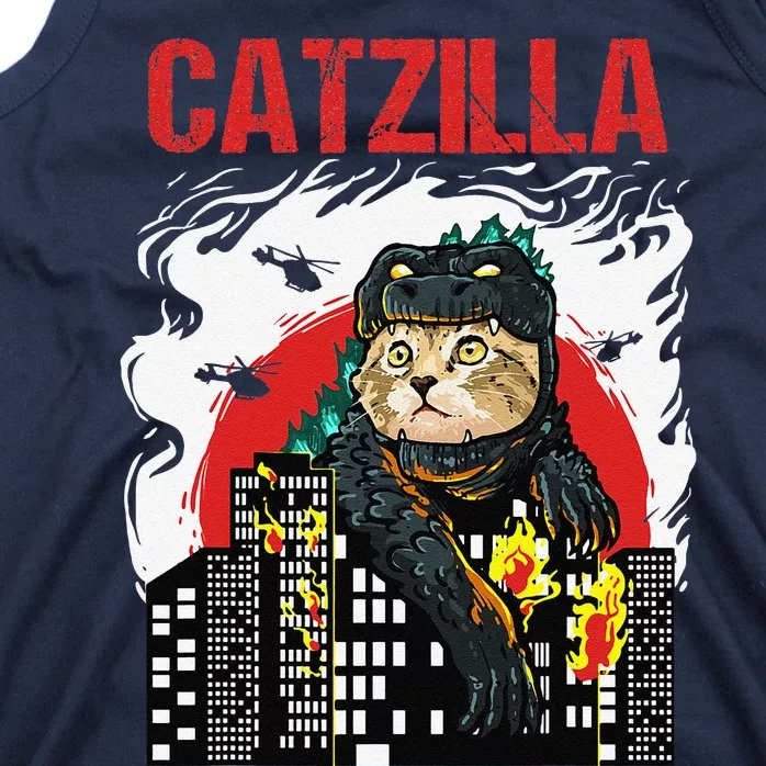 Funny Japanese Catzilla Cat Lover Tank Top