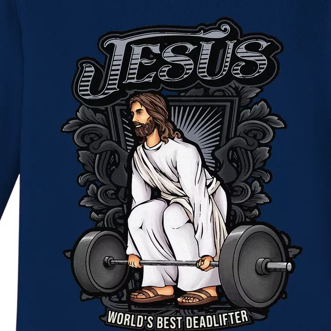 Funny Jesus Christian Weight Lifting Gym Gag Gifts Baby Long Sleeve Bodysuit