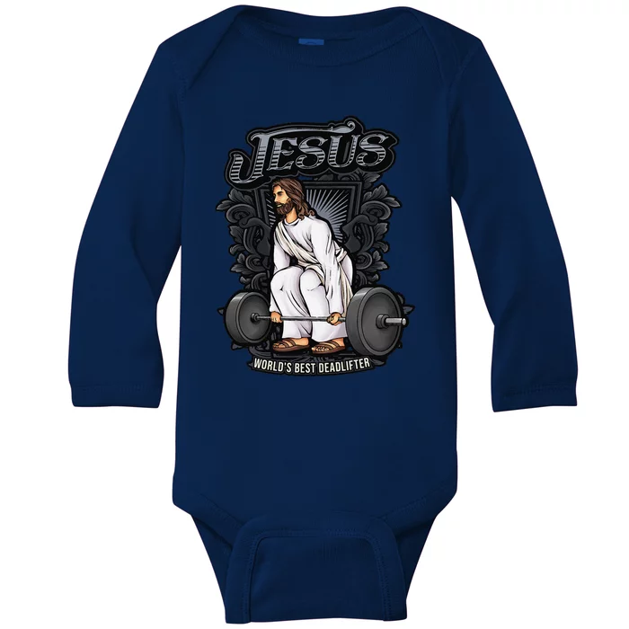 Funny Jesus Christian Weight Lifting Gym Gag Gifts Baby Long Sleeve Bodysuit