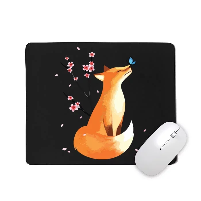 Fox Japanese Cherry Blossom Flower Vintage Gift Mousepad