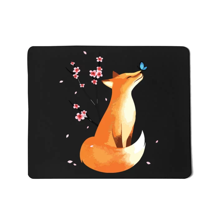 Fox Japanese Cherry Blossom Flower Vintage Gift Mousepad