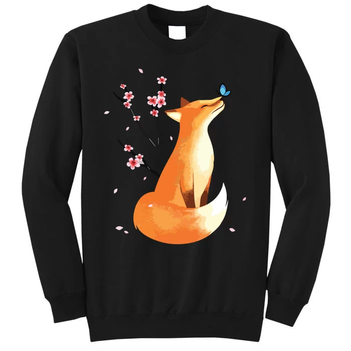 Fox Japanese Cherry Blossom Flower Vintage Gift Tall Sweatshirt