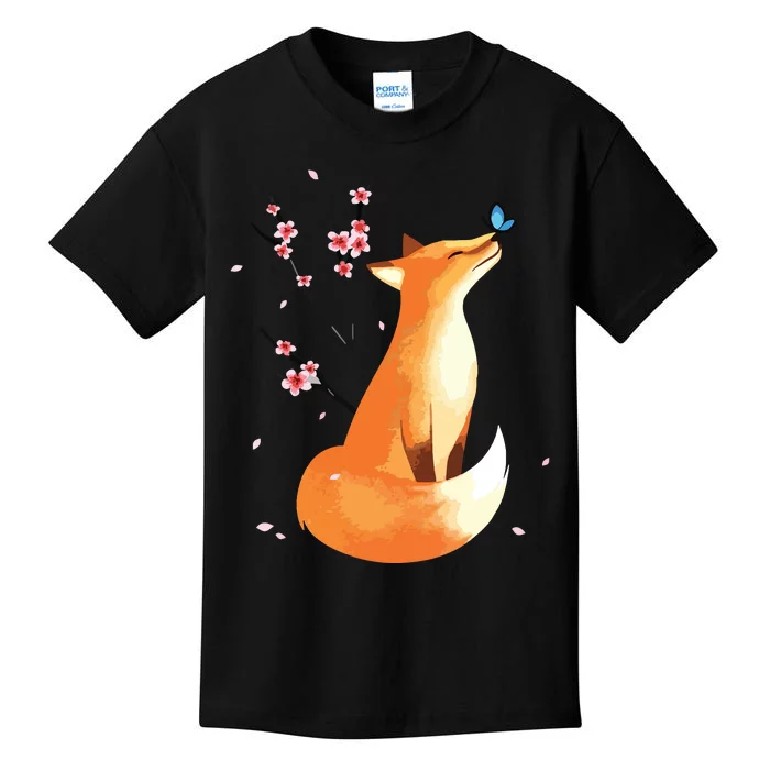 Fox Japanese Cherry Blossom Flower Vintage Gift Kids T-Shirt