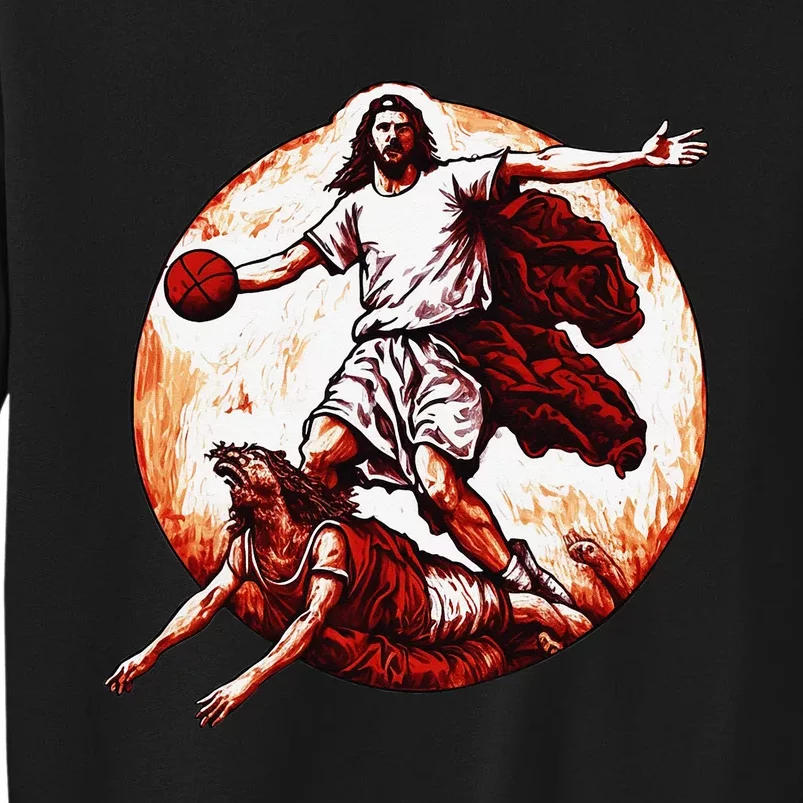 Funny Jesus Crossing Up The Devil Christian Basketball Lover Sweatshirt