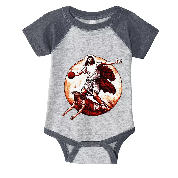 Funny Jesus Crossing Up The Devil Christian Basketball Lover Infant Baby Jersey Bodysuit